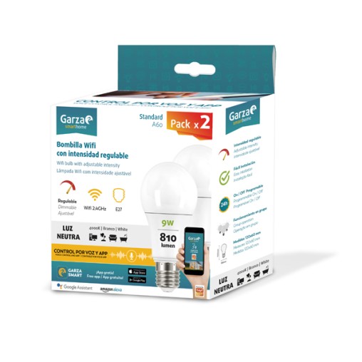 LAMPARA LED WIFI E27 LN REGULABLE PACK 2 - 9 W