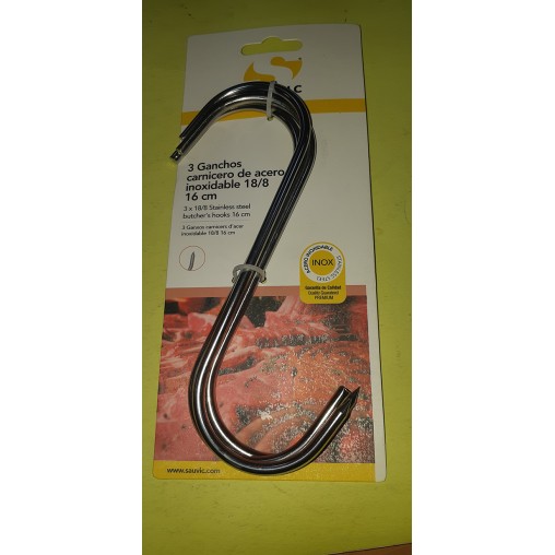 GANCHO CARNICERO INOX BLISTER DE 3 18/8 N-8