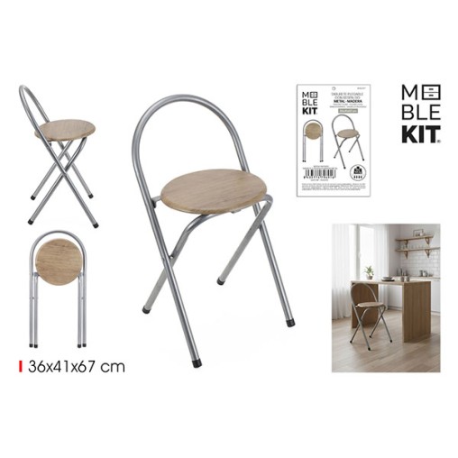 TABURETE C/RESPALDO MADERA METAL