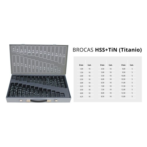 Maletín de brocas DIN 338N HSS+TiN de 1 a 13 mm