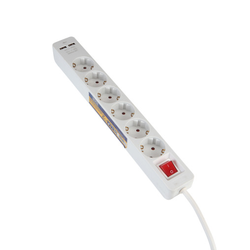 BASE MÚLTIPLE CON INTERRUPTOR 5 ENCHUFES Y 2 USB CABLE 3X1,5 1,4 METROS ALYCO