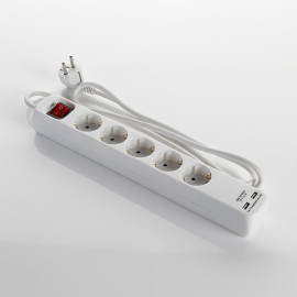 BASE MÚLTIPLE CON INTERRUPTOR 5 ENCHUFES Y 2 USB CABLE 3X1,5 1,4 METROS ALYCO
