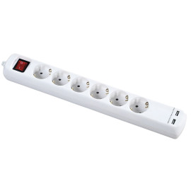 BASE MÚLTIPLE CON INTERRUPTOR 6 ENCHUFES Y 2 USB CABLE 3X1,5 1,4 METROS ALYCO