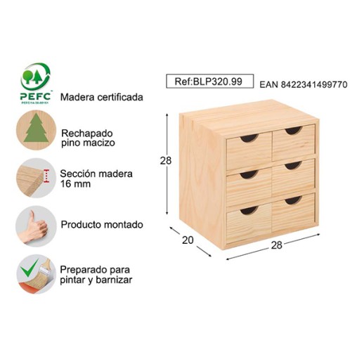 CAJONERA 3X2 PINO S/BARN - 28X20X28CM