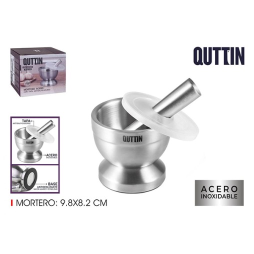 MORTERO ACERO INOX ANTIDESL. C/TAPA - 9,8X8,2 CM