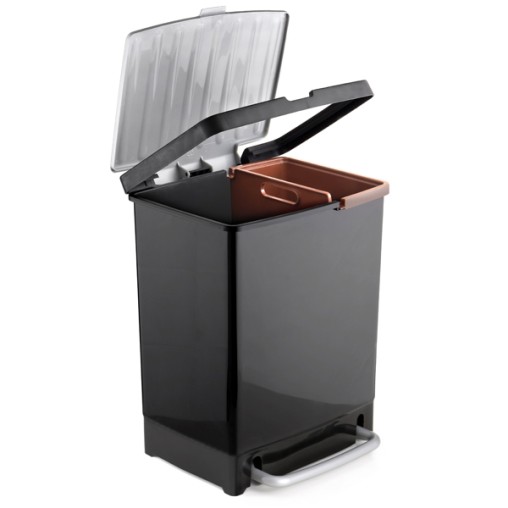 CUBO PEDAL RECICLAJE NEGRO 25L - 17+8 L