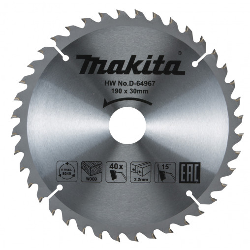 D-64967 Disco sierra circular , Standard T.C.T. 190 x 30 mm, 40 D