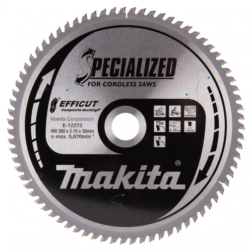 E-12273 Disco sierra circular , Efficut T.C.T, 260 x 30 mm, 75 D