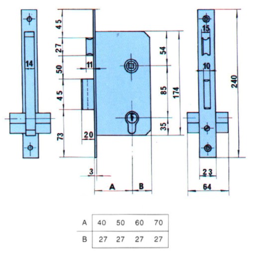 CERRADURA EMBUTIR HL - 50 MM